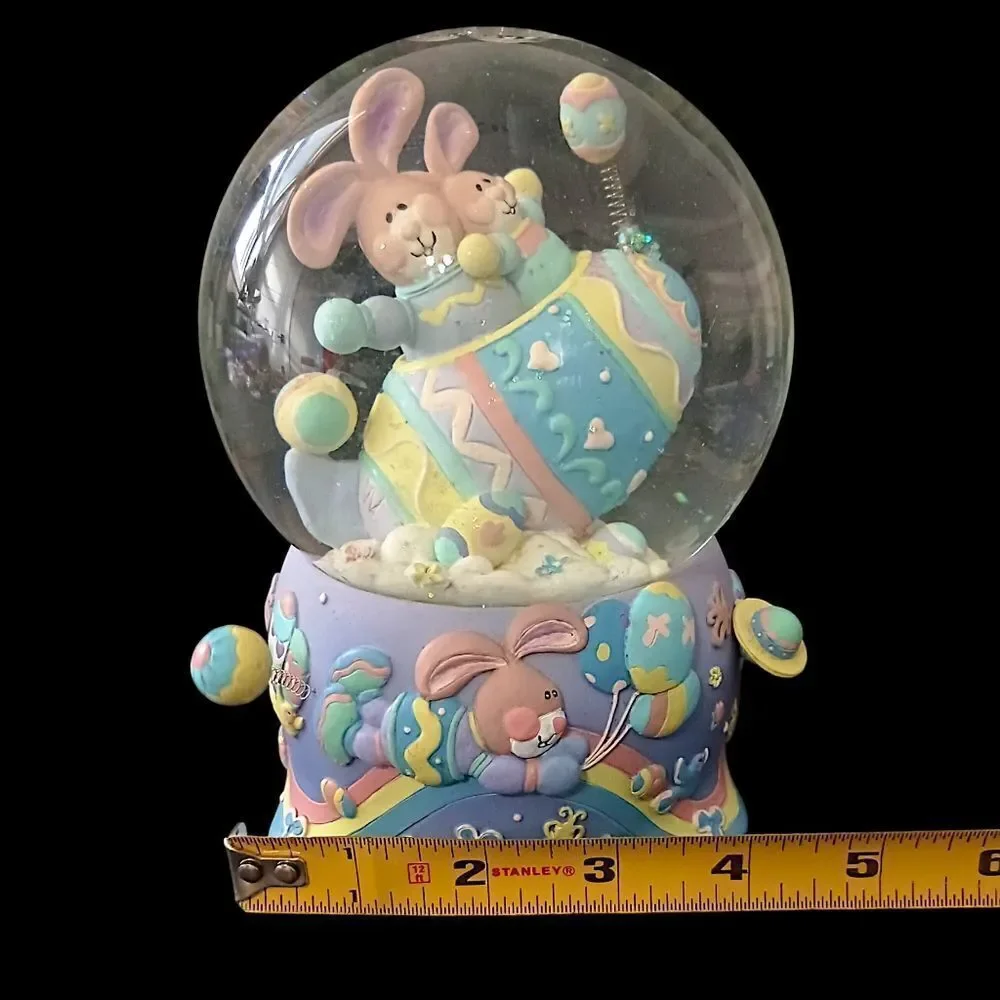 Easter Snow Globe Music Box Musical Bunny VIDEO Pastel Balloons Eggs Vintage 90s